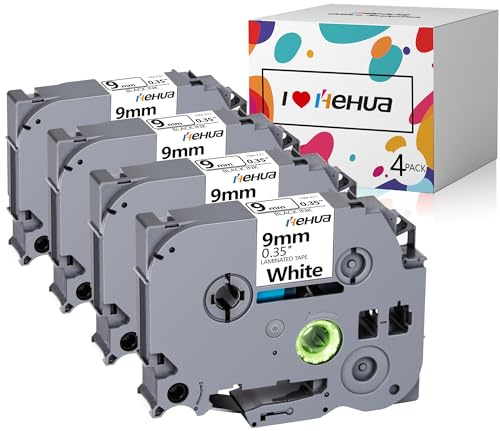 Hehua Kompatibel mit Brother P-touch Schriftband TZe-221 Schwarz auf Weiß | 4er-Pack Tz-221 Tze 0.35 Tape 9mm x 8m Kompatibel mit Brother PTouch H100LB H100 H105 H75 h-101gb E100 D200 D210 D400 1280