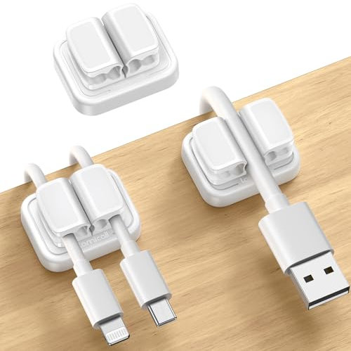 Lamicall [3 in 1] Spring Cable Holder Clips - [3 Pack] Wire Holder Organiser, No-residue Adhesive Cord Management, Desk Tidy for USB Charger Cable, Power Cords, Wall, PC, Car, Office, Home - White