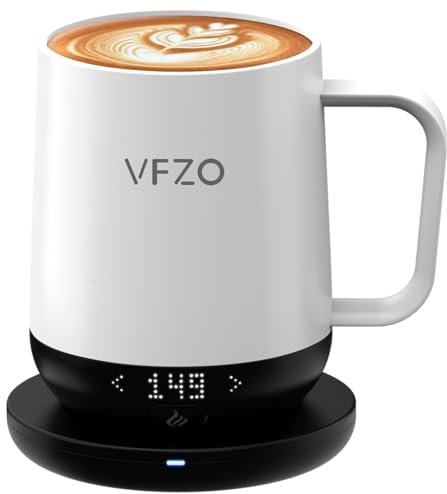VFZO Smart Mug,Self heating,Temperature-Controlled, Self-Heating Coffee Mug.LED real-time temperature display. 180 minutes maximum battery life.smart coffee cup Tea-For-One Sets(12oz, Ivory)