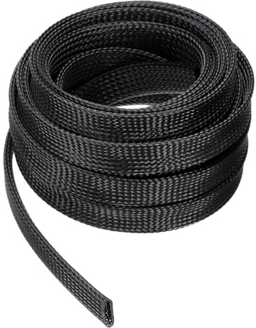 sourcing map Gaine de Protection Tressée Extensible en PET pour Gestion des Câbles, Serre-Câbles Électriques – Pour TV, Ordinateur, Audio, Appareils à la Maison, Bureau – 7,6 m – Noir