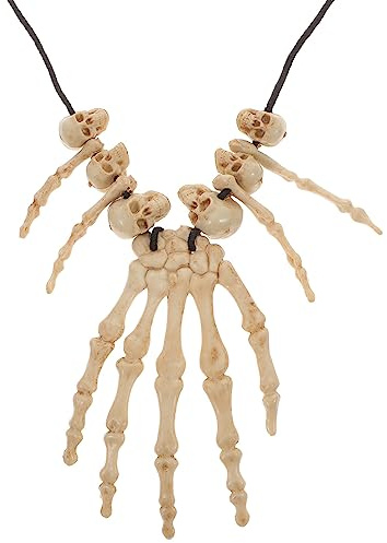 NIYANGLE Collana Con Ciondolo Con Testa Di Teschio Di Halloween E Ciondolo Con Osso Della Mano Collana Vintage Con Ossa Di Teschio Per Cosplay Costume Di Halloween