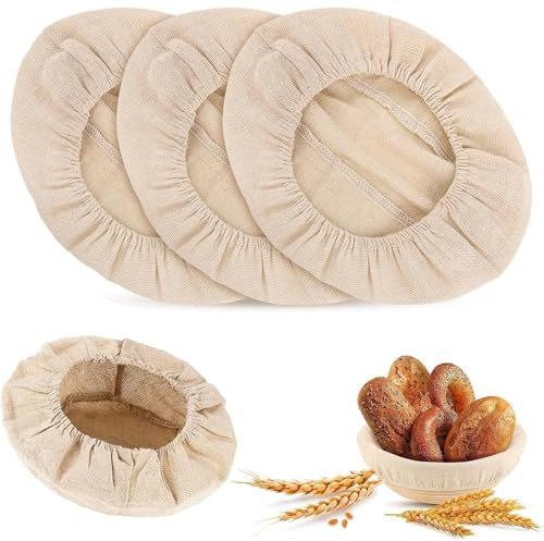 DHWEKU 3 Pezzi Cestino per Lievitazione del Pane, Fodera in Tessuto, Fermentazione Rotondo - 25 cm