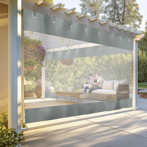 Transparente Vorhang Wasserdichter, 0.6mm Outdoor PVC Wetterfeste Trennvorhänge mit Ösen, Clear Vinyl Plane Trennvorhang für Balkon Garten Garage Draussen Terrass (grau, 2.5X2.5M)
