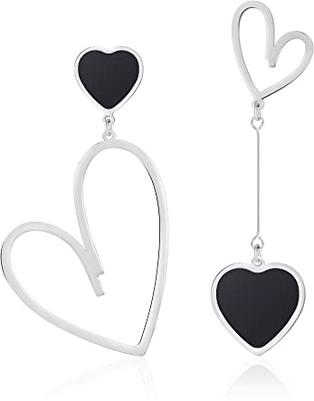 Linawe Ohrringe Schwarz Damen, Herz Hängeohrringe Ohrringe Silber Hängend, Schmuck Ohrstecker Damenohrringe, Grosse Ohrhänger Lover Statement Ohringe