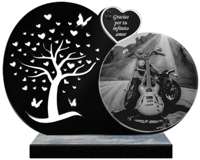 ETERNEL - Targa Funeraria Personalizzata Albero con Farfalle - Moto Custom Rock, Motociclista, Passione moto - Testo personalizzabile, targa funeraria incisa al laser, omaggio targa cimitero, tombale