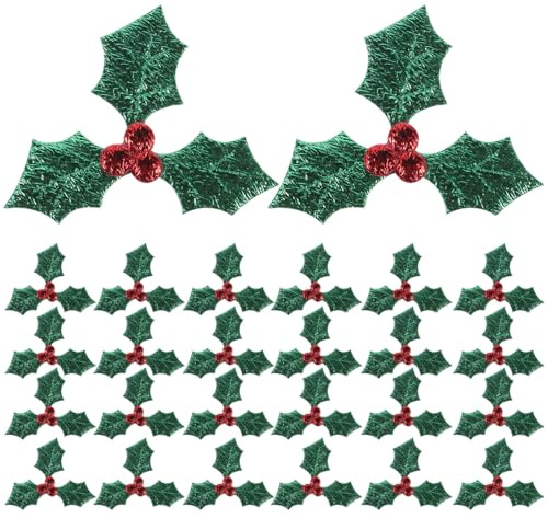 Toddmomy 100 Pezzi Adesivi Di Agrifoglio Di Natale in Tessuto Di Bacche Di Agrifoglio Piccole Foglie Di Agrifoglio Autoadesive per Artigianato (Verde 5 Cm)