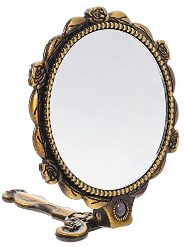 IWOWHERO Klappspiegel Für Frauen Tragbarer Handspiegel Mit Geprägter Oberfläche Retro-Spiegel Für Make-up Und Dekoration Für Reisen Und Geschäftsreisen Kosmetikspiegel Mit Hochauflösender s