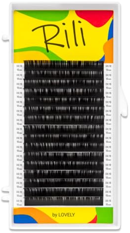 LOVELY Rili Black Extensions de cils simples en noir – L Curl, 0,10 mm d'épaisseur, 9 mm de longueur, 16 lignes – Extensions de cils artificiels – Extensions de cils professionnelles pour les