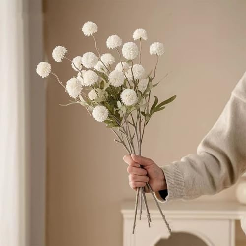 4 Chrysanthemum Stems Artificial Flowers, Artificial Kiku Flower,Fake Pompon Mum Silk Chrysanthemum Ball Stem, 52cm Large Faux Flower DIY Bouquet Bunches Arrangements,Wedding Decor