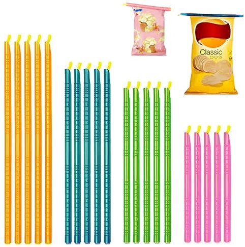 AMSGANK 20 Pièces Clip Fermeture Sachet Pinces Réutilisables, 29/23/19/12cm Clips Alimentaire D'étanchéité Multicolore pour Sceller les Sacs Alimentaires, la Cuisine, la Maison