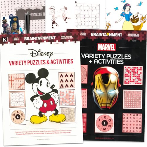 Mickey Mouse and Marvel Puzzles and Activities Book 2 Pack for Teens, Adults - Bundle with 2 Disney and Marvel Word Search and Coloring Book Plus Pen | Word Search Puzzle Books for Adults