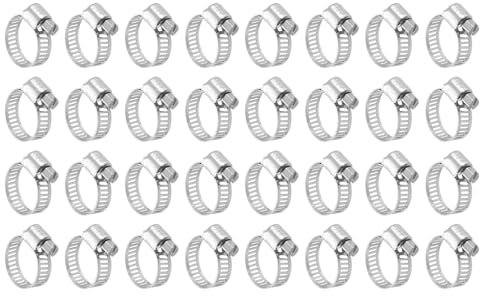sourcing map 32 Pcs Hose Clamps, Stainless Steel 1/2-1/4(13-19mm) Adjustable Worm Gear Drive Hose Clamps Pipe Clamp for Plumbing Dishwasher Automotive Washing Machine, Silver