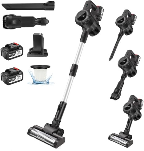Cordless Stick Vacuum Cleaner,15000PA Cordless Vacuum Cleaner 6 in 1,Handheld Stick Vacuum with LED Light +1 HEPA Filters + 2x3000mAh Rechargeable Battery,Pet,Crevice & Multi-Surface Tools, grey