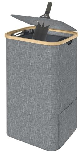 AufuN Contenitore da 100 l con coperchio, grande raccoglitore di bottiglie con foro, contenitore con due borse per il trasporto, grigio e vetro vecchio, per cucina e ripostiglio