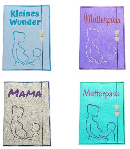 Mutterpasshülle Filz bestickt – personalisiert – Silhouette Schwangere mit Kind – Wunschtext & Motiv – Ultraschallfach – Geschenk Schwangerschaft – handmade – Baby – kleines Wunder