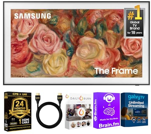 Samsung 43-Inch The Frame LS03D QLED 4K Smart TV Bundle, Quantum HDR, Art Mode, Slim Fit Wall Mount, Alexa Built-in w/AUX HDMI Cable, CPS 12-Month Protection, Streaming Bundle