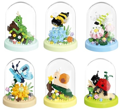 Pilikoll 6 Piezas Bloques de Construcción de Flores Insectos con Cubierta de Polvo Bloques de Construcción Flores Insectos Juego de bloques de Construccion de flore para Hogar Oficina Decoración