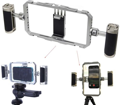 Supporto doppio stabilizzatore portatile in metallo per riprese di telefoni cellulari, gabbia universale per fotografia completamente circondata per smartphone, supporto per riprese verticali e