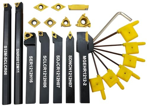 ASZLBYM Ensemble de 21 pièces de porte-inserts de tournage en carbure 1/2/12mm pour perçage, rainurage, taraudage, avec inserts de tournage en carbure CCMT21.51 DCMT21.51 16ER 11IR MGMN200