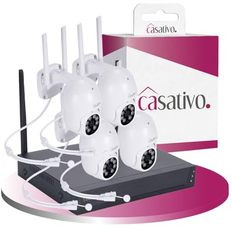 Casativo Professionelles Funk-Überwachungssystem mit 4-2K Schwenk-Kameras - Helle Nachtsicht, Bewegungsmelder & Live App-Zugriff, IP66 – Schützen Sie Ihr Eigentum