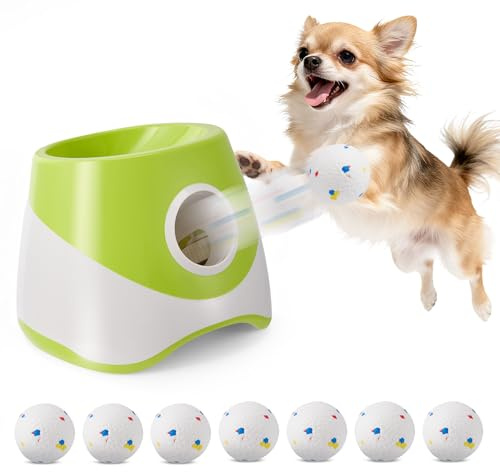 Nastopee Máquina lanzadora de pelotas para perros, con 6 pelotas de tenis, con 3 niveles de distancia (6-14 m), recargable, para perros pequeños, color verde