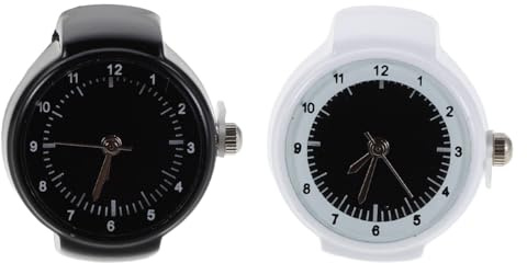 OATIPHO Lot De 2 Montres Bague Femme Homme Montre-Bague Analogique À Cadran Rond Bracelet Élastique Extensible Bijou Original pour Adolescente Étudiants Fêtes