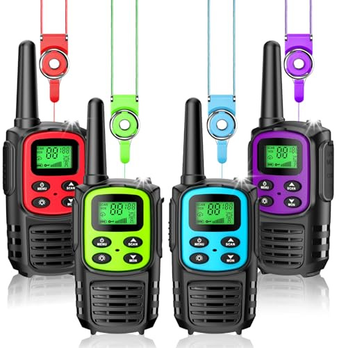 Drepint Walkie Talkie 4er Set, Walkie Talkies für Erwachsene Kinder 20 Kanal, mit 1200mAh Li-ion Akku/VOX/LED Taschenlampe/USB-C Kabel/5km Reichweite/Tastatursperre für Camping Wandern Geschenk