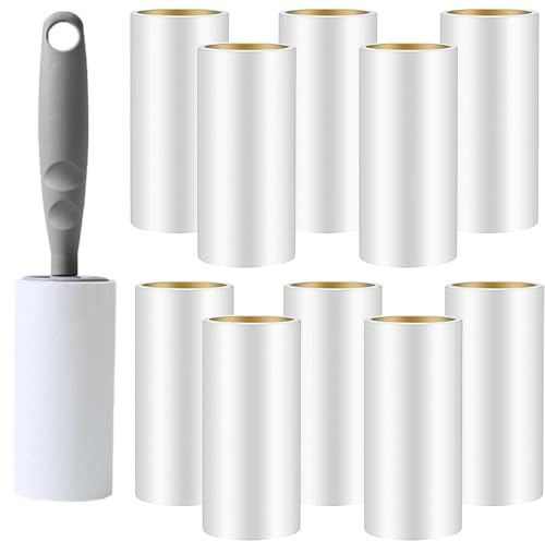 Fusselrolle Tierhaare 10 Rollen, 600 Blatt Extra Klebrige Fusselentferner für Katzenhaare, Hundehaare, Tragbarer Fusselroller Lint Roller für Kleidung, Haare, Sofa, Bett