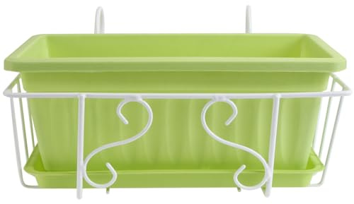 Levemolo Portafiori Sospeso Rettangolare Verde con Supporto in Ferro e Vassoio Fioriera da Balcone Resistente e Decorativa per Piante da Interno ed Esterno per Ringhiera e Giardino