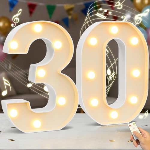 HEYCOLOR Light up Numbers with Music for Birthday Party. Remote with Two Modes. 8.86 Inch Music Marquee Number Sign for Birthday Anniversary Party Home Wall Decorations, 2AA Battery Powered Number 30