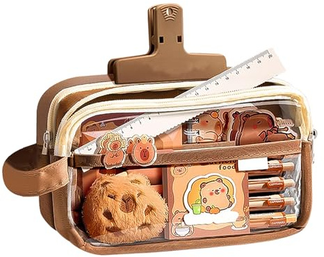 Semezzia Capybara skrivmaterialsset, Capybara pennfodral med stor kapacitet med fack, skrivset resväskor, sött skrivmaterial presentset för barn, för kontor, skola