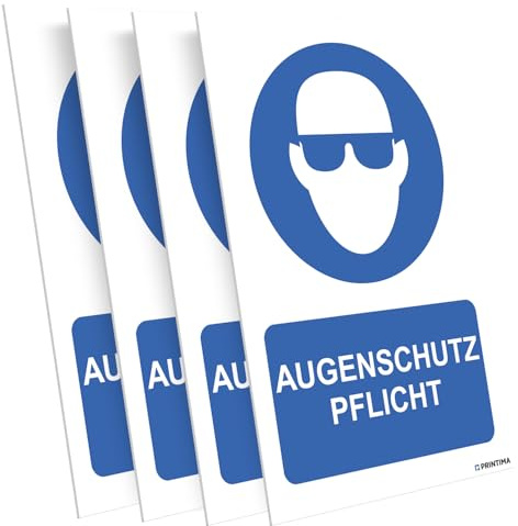 PRINTIMA 4x Schild AUGENSCHUTZ PFLICHT 21x32 cm aus PVC – Gebotsschilder inkl. Set zur Montage für Innen- und Außenbereiche