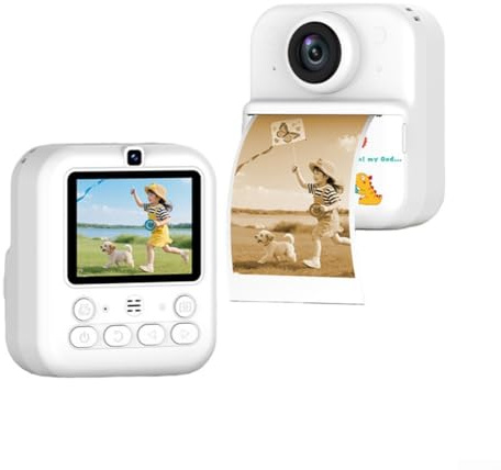 Appareil photo pour enfants à impression instantanée, appareil photo numérique HD avec double lentille et impression couleur, carte 32 Go – Cadeau idéal pour Noël ou anniversaire (blanc)