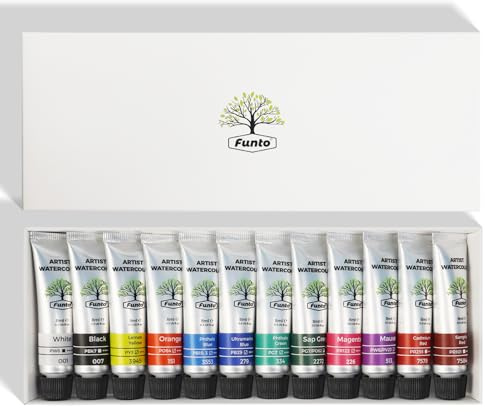 Funto Pintura Acuarela, 12 Tubos Recambio – 8 ml Cada Uno, Acuarelas Profesionales para Viaje, Pintura y Proyectos Creativos – Materiales para Artistas, Principiantes y Aficionados