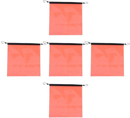 DECORNIJIA Set 5 Bandiere Arancioni di Sicurezza per Camion 46x46 Cm in Pvc a Rete con Gancio, Bandiera di Avvertimento per Carico Cassone Rimorchi e Camper, Alta Visibilità per