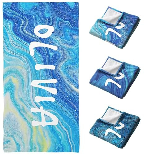 Personalisiert Strandtuch mit Namen Mikrofaser Handtuch für Unisex Kinder | Großes Badetuch Sandfreie Handtücher Stranddecke Schnelltrocknende Badetuch Strandhandtuch für Schwimmen Reise Sauna Fitness