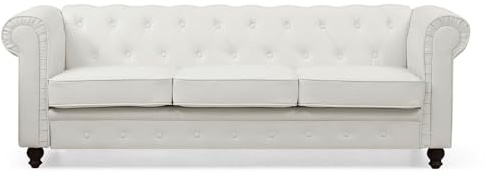 Menzzo Grand Canapé Chesterfield 3-Sitzer Sofa Weiß