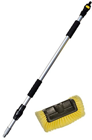 YACHTICON Aluminium Teleskop Stiel mit Wasserdurchlauf 90-175 cm und Waschbürste mit Seitenborsten