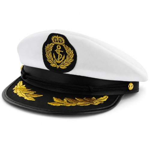 Alsino Kapitänsmütze Herren Kapitän Kapitänin Seemann Matrosen Marine Mütze Hut (177) weiß - verstellbar Erwachsene - Für Karneval Fasching Mottoparty JGA Boot Schiff