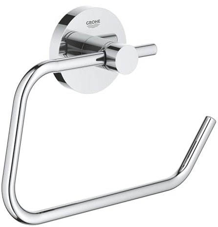 GROHE Essentials, WC Toilettenpapierhalter (einfache Montage ohne Bohren, klebbar, ohne Abdeckung, pflegeleicht), chrom, 40689001