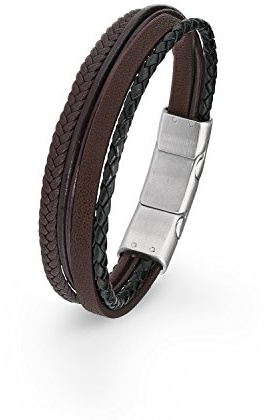 s.Oliver Armband für Herren, Leder/Edelstahl, Braun, Länge: 20-21,5 cm