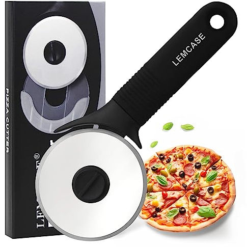 LEMCASE Cortador de Pizza, Cortapizzas - Pizza Cutter con Rueda de Acero Inoxidable y Mango de Silicona | Negro