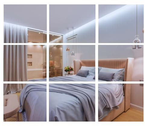 BD ART Spiegel zum Kleben 9 Stück 20 x 20 cm - Dekorative Wandspiegel zum Aufkleben - Klebespiegel für die Wand Ganzkörper - Spiegelfliesen Selbstklebend - Spiegelwand Ohne Bohren für Tür & Schrank