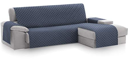 Textilhome Sofaschoner Chaiselongue MALU Rechts 240 cm Gesteppt Wendbar Blau