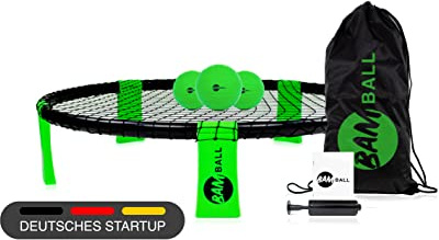 bamball® Roundnet-set med 3 bollar extra pump – innehåller 3 bollar (1 träningsboll + 2 spelbollar), förstärkta ramdelar, gymväska, pump och instruktioner – frakt inom 1–2 dagar