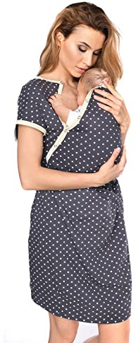 MijaCulture Labour Maternity and Nursing Nightdress Delivery Gown 4123 (UK18 / XXXL, Graphit/with hearts)