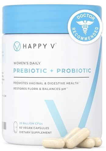 Happy V Dr. Formulated Vaginal Probiotics for Women Odor & Itch Support, Urinary & Gut Health, pH Balance | Womens Daily Probiotic with Patented Prebiotics & Lactobacillus for Feminine Wellness