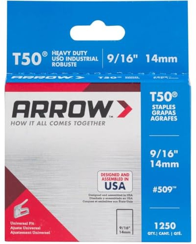 Arrow Fastener 509 Genuine T50 9/16-Inch Staples, 1,250/Pack, 4 Pack