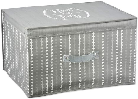 The Magic Toy Shop Large Foldable Storage Box with Lid - Grey Fabric with Heart Pattern - Collapsible & Decorative Organiser for Clothes, Bedding, Toys, and More - Home & Office Storage 50x30x40cm
