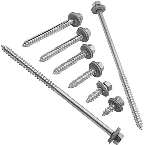 100 Stück Fassadenschrauben 6,5x130 mm Edelstahl A2 mit Spitze und EPDM-Dichtscheibe 16 mm - Fassadenbauschrauben Antrieb SW 3/8 mit Holzgewinde und Sechskantkopf